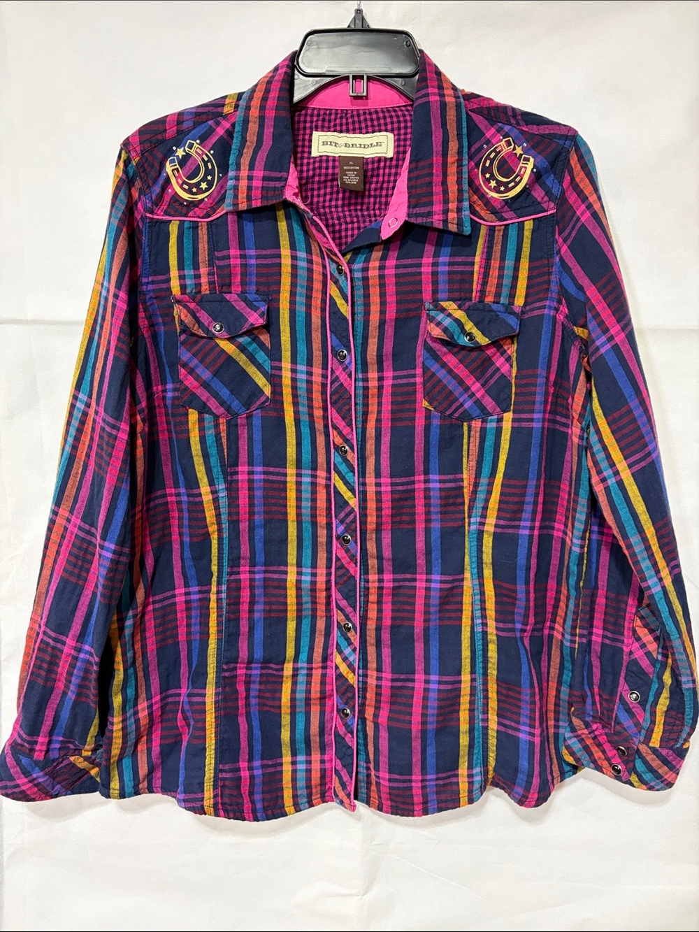 Bit & Bridle Multicolor Plaid Button-Down Shirt (Pink, Blue, Yellow)